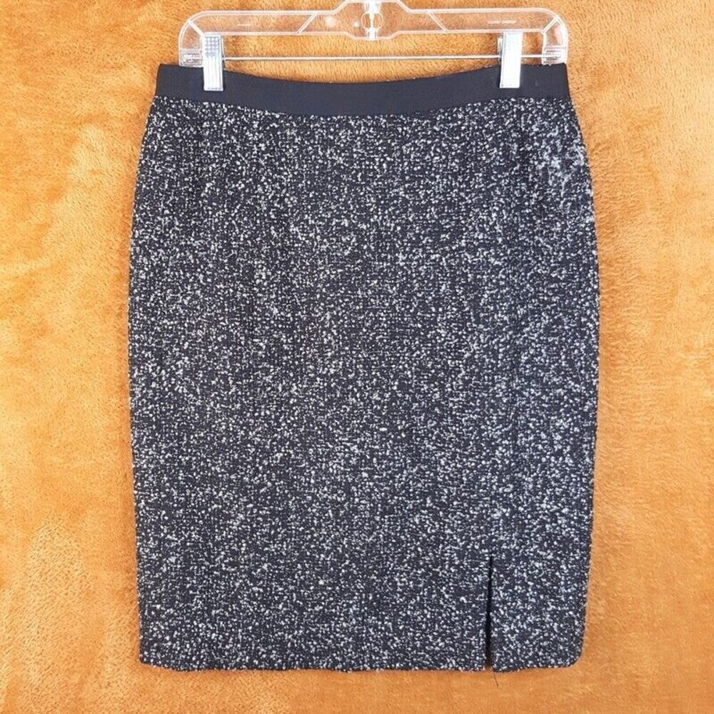 REBECCA TAYLOR Womens Skirt Size 8 Black Gray Pencil Thigh Slit Boucle Knit Wool
